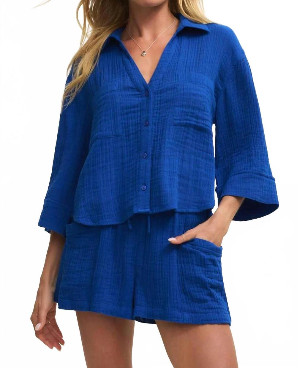 NEW Z SUPPLY women's helena airy button-up top in blue
